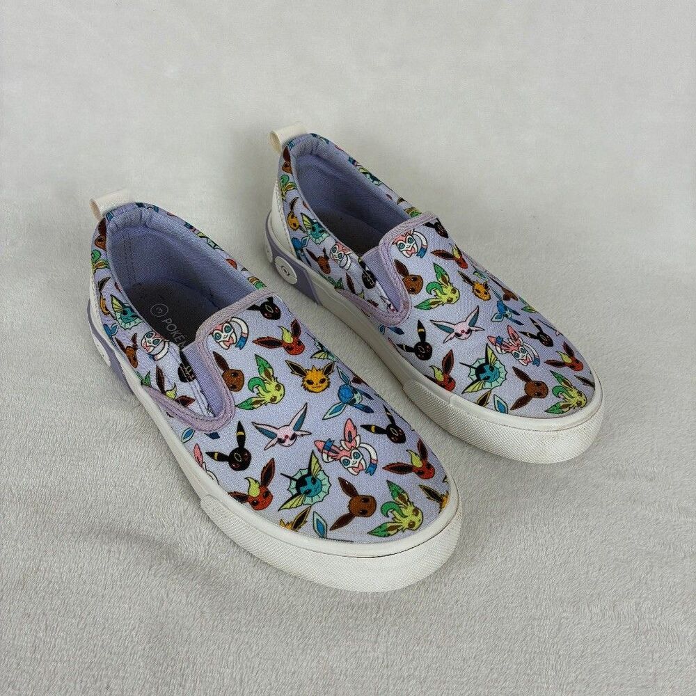 Pokemon Eevee Evolutions Slip On Sneakers Youth 3 Lavender Canvas Anime Kawaii
